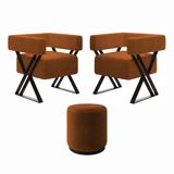 Kit 2 Poltrona E Puff Decorativo Kira Estilo Industrial