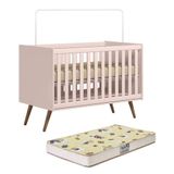 Berço Mini Cama Q Encanto Retrô Rosa Com Colchão Supreme - Qmovi Rosa