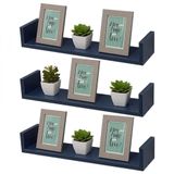 Kit 3 Prateleiras em U 70X15cm Azul com Suporte Invisível