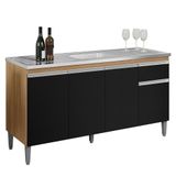 Balcão Pia Tatiane 145cm 4 Portas Amêndoa-preto Sem Tampo - Ajl Móveis Amêndoa-preto