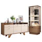 Sala De Jantar Com Cristaleira Aura E Buffet Aparador Sollare Castanho-off White - Hb Móveis Castanho-off White