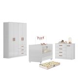 Dormitório Infantil Pérola Guarda Roupa, Cômoda E Berço Branco Com Colchão Supreme - Peternella Móveis Branco