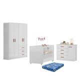 Dormitório Infantil Pérola Guarda Roupa, Cômoda E Berço Branco Com Colchão Baby Physical - Peternella Móveis Branco