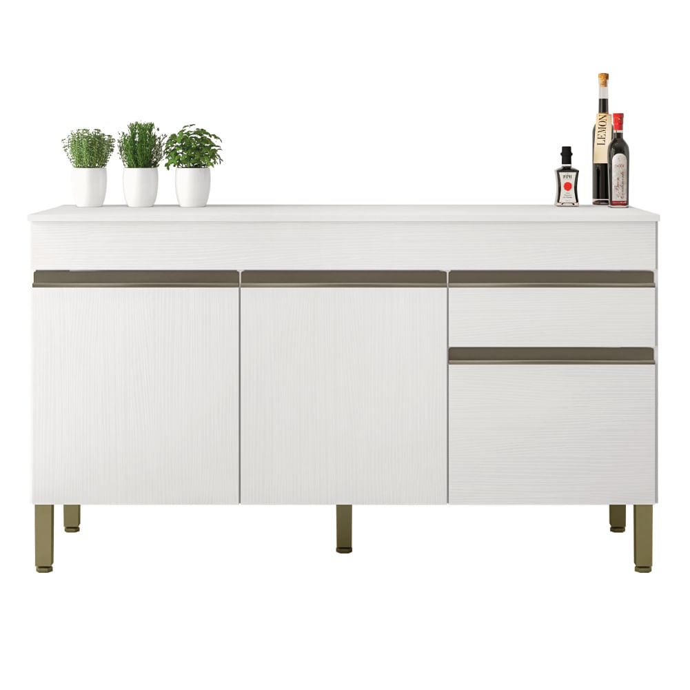 Balcão Gabinete De Cozinha 3 Portas 1 Gaveta Com Tampo 1,50m Line Kit's Paraná