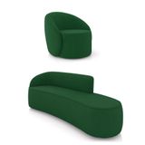 Sofá 4 Lugares Orgânico 220cm Morgan E Poltrona Lua Suede Verde D03 - D&#39;rossi