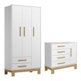 Jogo De Quarto Infantil Q Encanto Slim Guarda Roupa E Cômoda 1 Porta Branco Acetinado - Qmovi Branco Acetinado