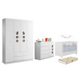 Dormitório Lívia Guarda Roupa, Cômoda E Berço Encanto Branco Com Colchão Supreme - Phoenix Baby Branco