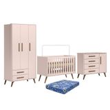 Dormitório Infantil Q Encanto Retrô Guarda Roupa, Cômoda E Berço Rosa Com Colchão Physical - Qmovi Rosa