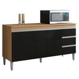 Balcão Pia Andréia 150cm Amêndoa-preto Com Tampo Mdp - Ajl Móveis Amêndoa-preto