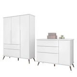 Jogo De Quarto Infantil Retrô Melinda Guarda Roupa E Cômoda Com Porta Branco - Phoenix Baby Branco