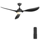 Ventilador De Teto Phylluz 142cm Com Luzes De 3 Pás Pretas Com Controle Remoto