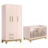 Jogo De Quarto Infantil Q Encanto Slim Guarda Roupa E Berço Mini Cama Rosa Acetinado - Qmovi Rosa Acetinado