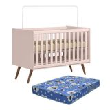 Berço Mini Cama Q Encanto Retrô Rosa Com Colchão Baby Physical - Qmovi Rosa