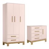 Jogo De Quarto Infantil Q Encanto Slim Guarda Roupa E Cômoda 1 Porta Rosa Acetinado - Qmovi Rosa Acetinado
