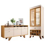 Sala De Jantar Com Cristaleira Ópera E Buffet Aparador Sollare Off White-cinamomo - Hb Móveis Off White-cinamomo
