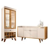Sala De Jantar Com Cristaleira Ópera E Buffet Aparador Melodia Off White-cinamomo - Hb Móveis Off White-cinamomo