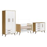 Dormitório Infantil Q Encanto Retrô Guarda Roupa, Cômoda E Berço Freijó-branco Acetinado - Qmovi Freijó-branco Acetinado