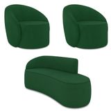 Sofá 3 Lugares Orgânico 180cm Morgan E 2 Poltronas Lua Suede Verde D03 - D&#39;rossi