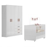 Jogo De Quarto Infantil Pérola Guarda Roupa E Berço Branco - Peternella Móveis Branco