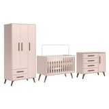 Dormitório Infantil Q Encanto Retrô Guarda Roupa, Cômoda E Berço Rosa - Qmovi Rosa
