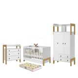 Dormitório Infantil Fantasia Guarda Roupa, Cômoda E Berço Branco Acetinado Com Colchão Supreme - Qmovi Branco Acetinado
