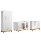Dormitório Infantil Q Encanto Slim Guarda Roupa, Cômoda E Berço Branco Acetinado - Qmovi Branco Acetinado