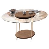 Mesa De Centro Sky Redonda Castanho Com Tampo De Vidro - Hb Móveis Castanho