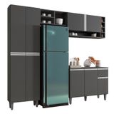 Cozinha Modulada Vanessa 230cm Paneleiro, Balcão Com Tampo Mdp E Aéreo Cinza - Ajl Móveis Cinza