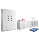 Dormitório Lívia Guarda Roupa, Cômoda E Berço Encanto Branco Com Colchão Physical - Phoenix Baby Branco