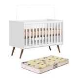 Berço Mini Cama Q Encanto Retrô Branco Acetinado Com Colchão Supreme - Qmovi Branco Acetinado