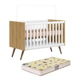 Berço Mini Cama Q Encanto Retrô Freijó-branco Acetinado Com Colchão Supreme - Qmovi Freijó-branco Acetinado