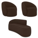 Sofá 3 Lugares Orgânico 180cm Morgan E 2 Poltronas Lua Suede Marrom D03 - D&#39;rossi