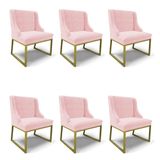 Cadeira Sala De Jantar Industrial Dourado Kit 6 Liz Suede Rosa Bebê D03 - D&#39;rossi