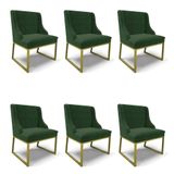 Cadeira Sala De Jantar Industrial Dourado Kit 6 Liz Suede Verde D03 - D&#39;rossi