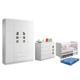 Dormitório Lívia Guarda Roupa, Cômoda E Berço Mel Branco Com Colchão Physical - Phoenix Baby Branco