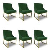 Cadeira Sala De Jantar Industrial Dourado Kit 6 Liz Veludo Verde D03 - D&#39;rossi