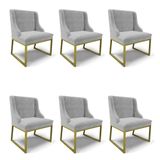 Cadeira Sala De Jantar Industrial Dourado Kit 6 Liz Suede Cinza D03 - D&#39;rossi