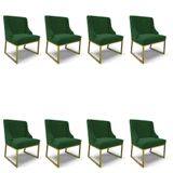 Cadeira Sala De Jantar Industrial Dourado Kit 8 Liz Veludo Verde D03 - D&#39;rossi