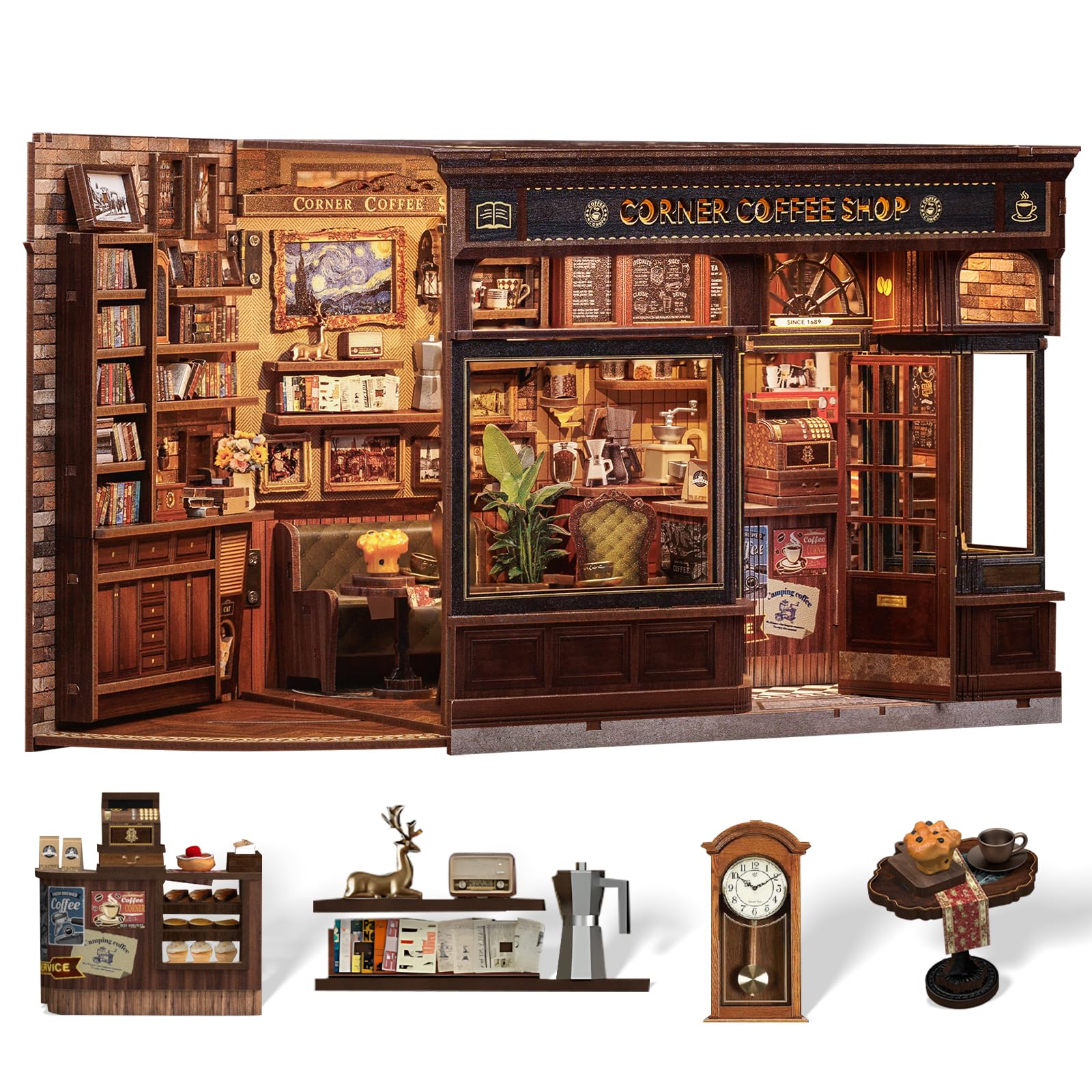 Kit De Cadernos De Livros Diy Em Miniatura Dollhouse Cutefun Corner Coffee Shop