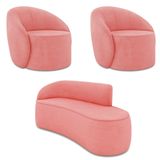 Sofá 3 Lugares Orgânico 180cm Morgan E 2 Poltronas Lua Suede Rosê D03 - D&#39;rossi