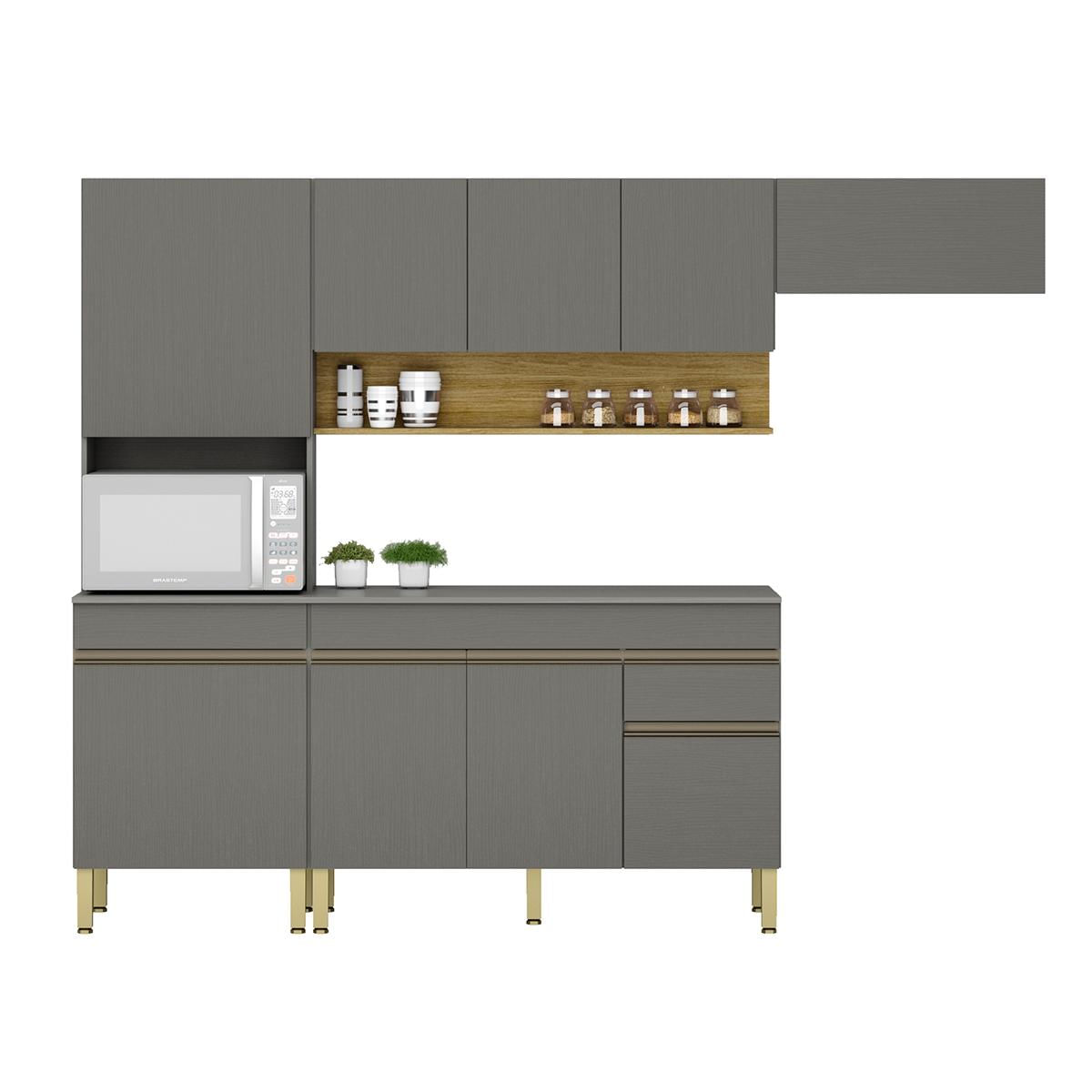 Conjunto De Armarios Modulados Line Com 9 Portas E 1 Gaveta Gris/freijo