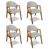 Cadeira Sala De Jantar Em Madeira Kit 4 Yara Suede Cinza D03 - D&#39;rossi