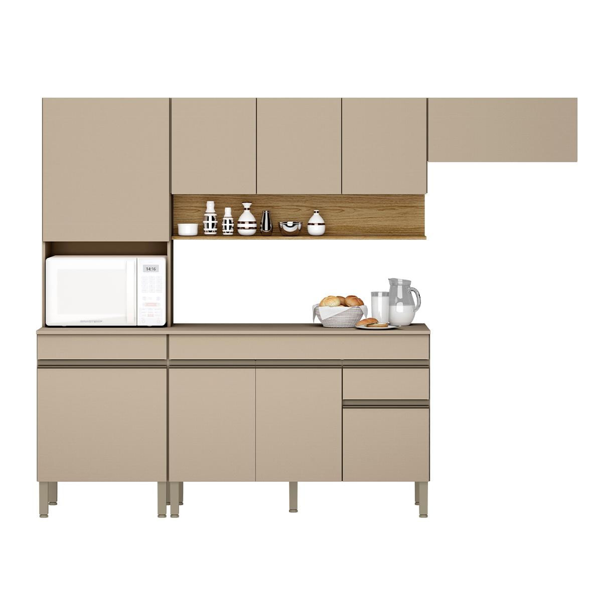 Conjunto De Armarios Modulados Line Com 9 Portas E 1 Gaveta Vanilla/freijo