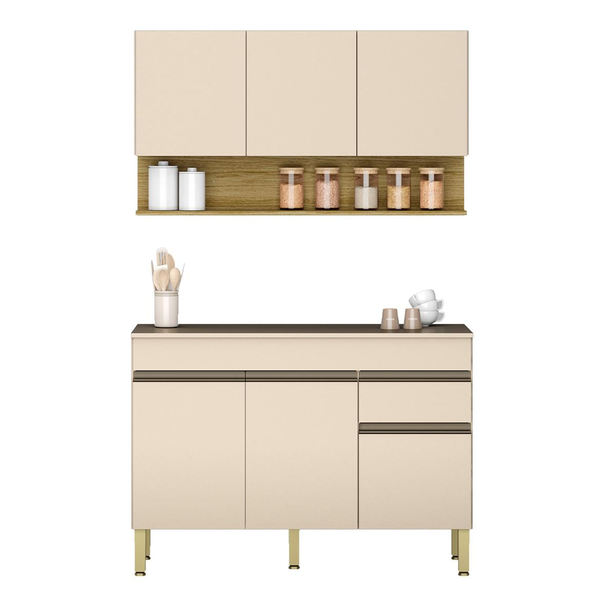 Conjunto De Armarios Modulados Line Com 6 Portas E 1 Gaveta Vanilla/freijo