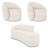Sofá 3 Lugares Orgânico 180cm Morgan E 2 Poltronas Lua Bouclê Off White D03 - D&#39;rossi