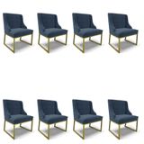 Cadeira Sala De Jantar Industrial Dourado Kit 8 Liz Suede Azul M D03 - D&#39;rossi