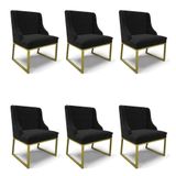 Cadeira Sala De Jantar Industrial Dourado Kit 6 Liz Suede Preto D03 - D&#39;rossi