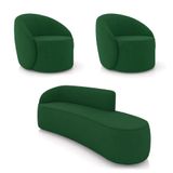 Sofá 4 Lugares Orgânico 220cm Morgan E 2 Poltronas Lua Suede Verde D03 - D&#39;rossi