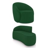 Sofá 2 Lugares Orgânico 140cm Morgan E Poltrona Lua Suede Verde D03 - D&#39;rossi
