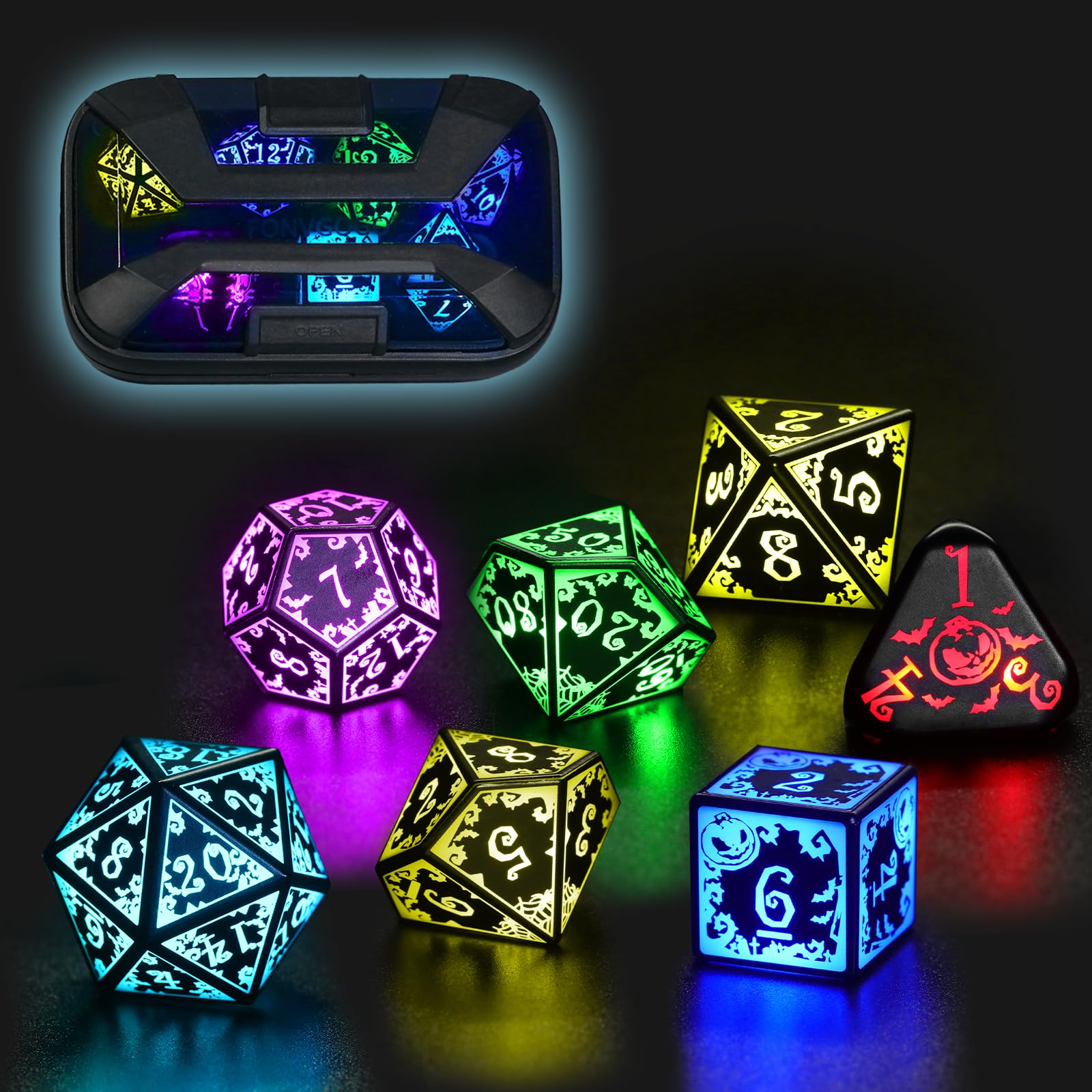Conjunto De Dados Led Fonvgogo Light Up Dnd Com Estojo De Carregamento De 7 Cores